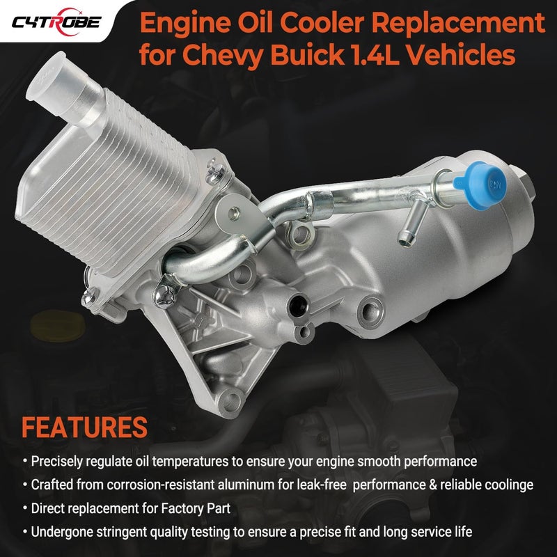 CYTROBE Engine Oil Cooler Filter Housing Assembly Adapter with Gasket, Filter Insert, Aluminum Cap Compatible with 1.4L Turbo 2011-2021 Chevy Cruze Sonic Trax Buick Encore Replace# 918-428 55566784 - Image 2